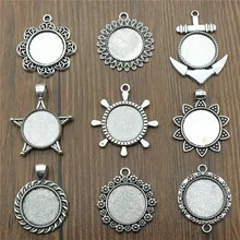 10 шт./лот, 20 мм, круглый стеклянный кабошон, базовый поднос для изготовления ювелирных изделий, сделай сам, античный серебряный цвет, FM4026