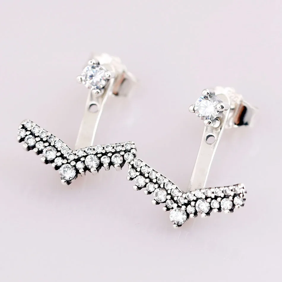 

Authentic 925 Sterling Silver Earring Princess Wish With Crystal Studs Earring For Women Wedding Gift Pandora Jewelry