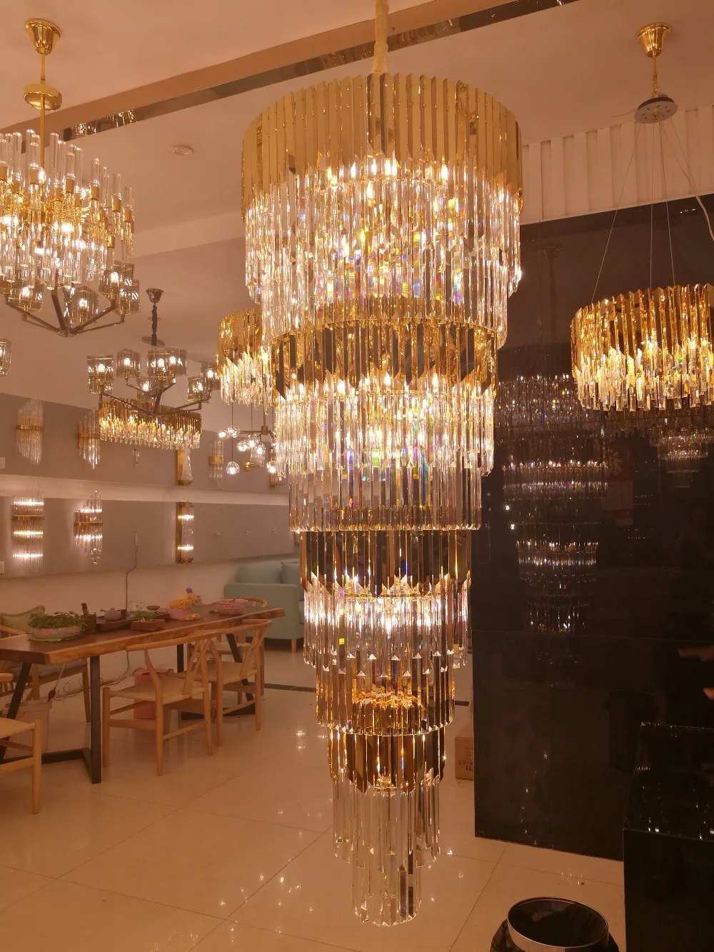 Роскошная золотая хрустальная люстра из нержавеющей стали k9, хрустальные светильники для лобби, светящиеся спиральные лестницы, светодиодный, декоративные люстры