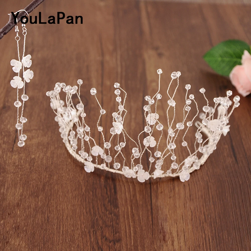 YouLaPan HP204 невесты Свадебные аксессуары для волос Корона Пластик цветок свадебная диадема из кристаллов Свадебные украшения для волос
