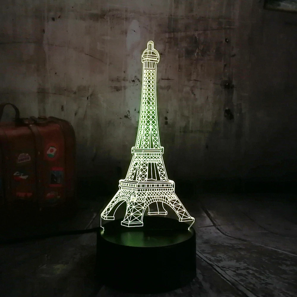 Любовь романтическая Франция Париж Эйфелева башня RGB 3D ночной Светильник USB светодиодный настольная лампа 7 цветов меняющиеся влюбленные Милые Подружки подарок