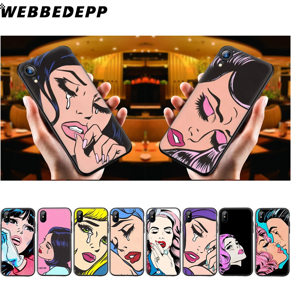 

WEBBEDEPP Crying Comic Girl Sad Soft Silicone Case for iPhone 11 Pro Xr Xs Max X or 10 8 7 6 6S Plus 5 5S SE Case 8 Plus