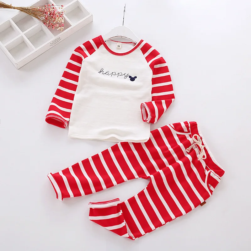 

New Baby Boys Girls Childrens Suit Kids Shirt Letter Pattern Long Sleeve Top + Stripe Pants Spring Autumn 2pcs Kids Suit