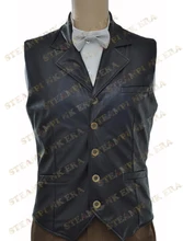 Halloween Costume Cool Black Faux Leather Single Breasted Victorian Steampunk Waistcoat