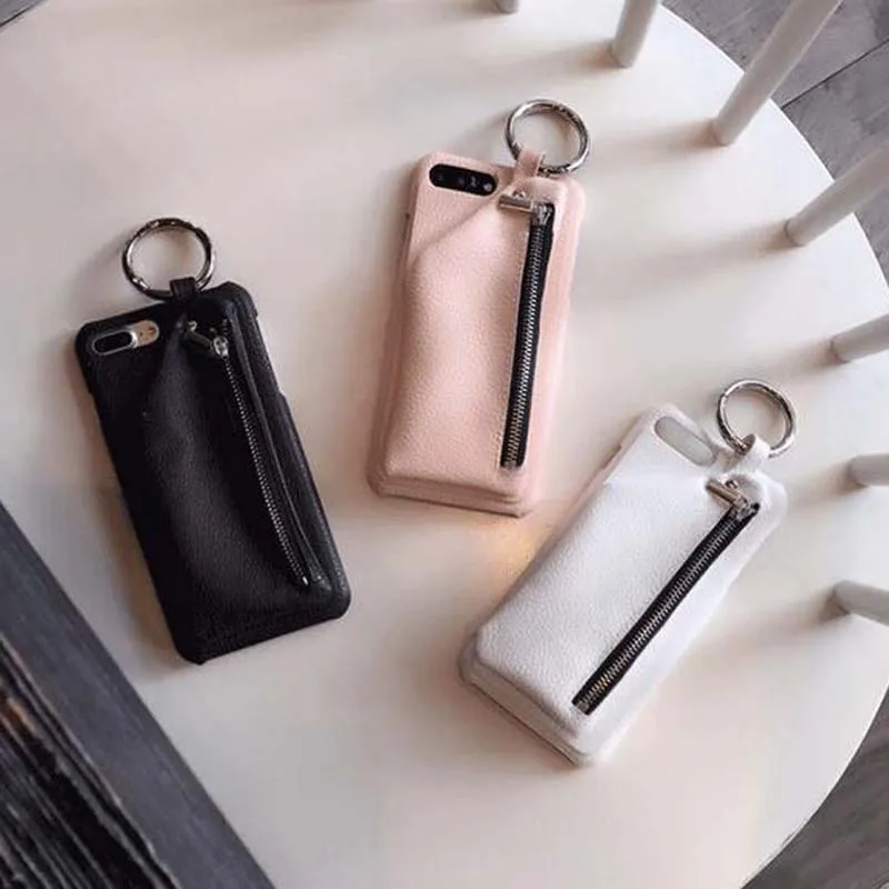 

Luxury Litchi Pattern PU Black Leather Zipper Wallet Case with Circle Ring for iPhone 7 7plus Capas for iPhone 6 6s plus Specia