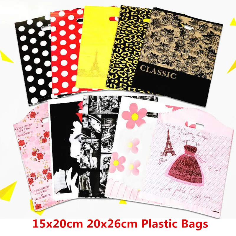 

10pcs 15x20cm 20x26cm Supermarket Plastic Bag Clothes Packaging Gift Bag With Handles Cookies Storage Bag Jewelry Party Supplies