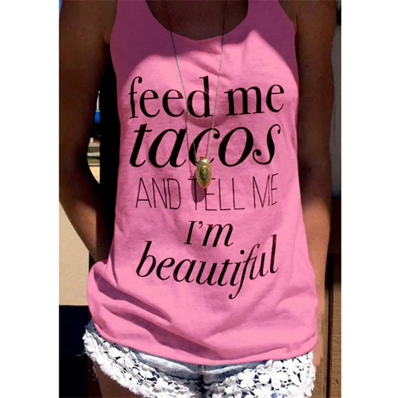 Feed me tacos Топы женские готические сексуальные топы harajuku розовая повседневная женская одежда плюс размер принт лето девушки