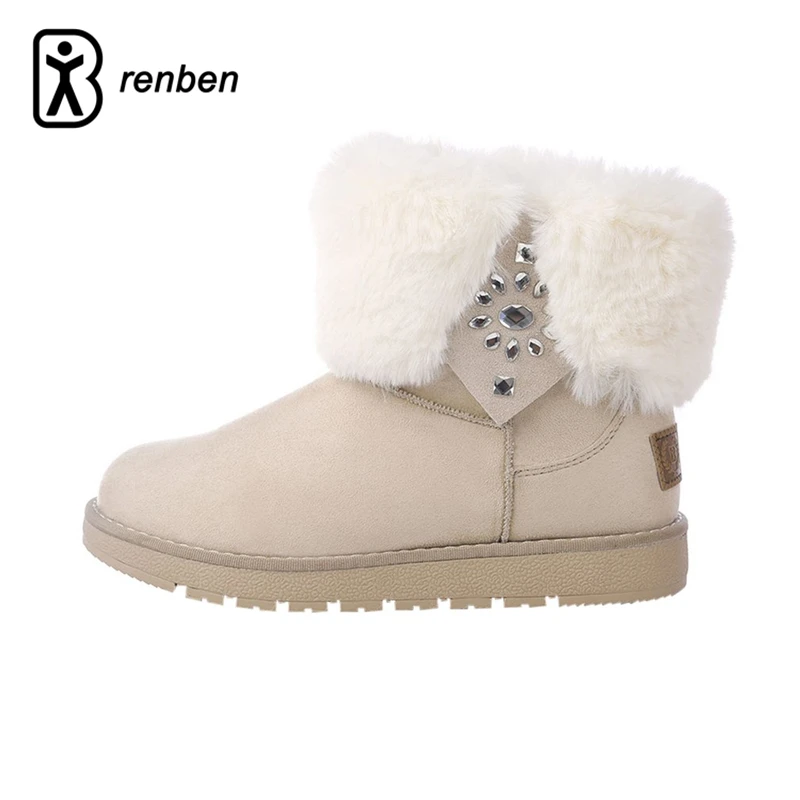 

RenBen 2018 Plush Women Warming Boots Winter Feather Crystal Flats Female Casual Shoes Durable Snow Boots Footwear zapotos mujer