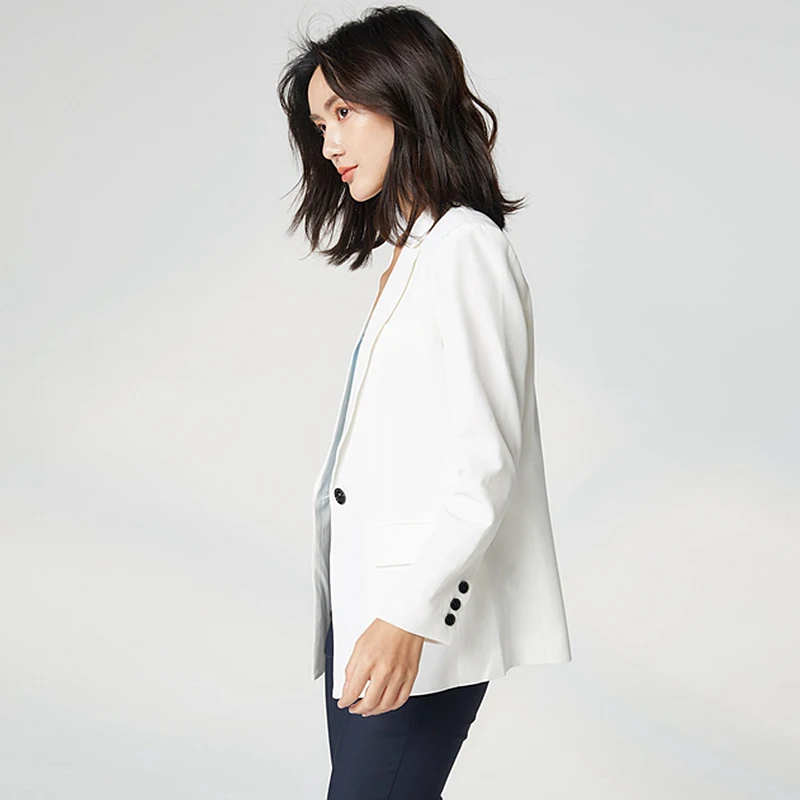 High Quality Blazers Women Suit 100% Silk Fabric Simple Design Long Sleeve Single Button Solid Suit Elegant New Fashion 2018