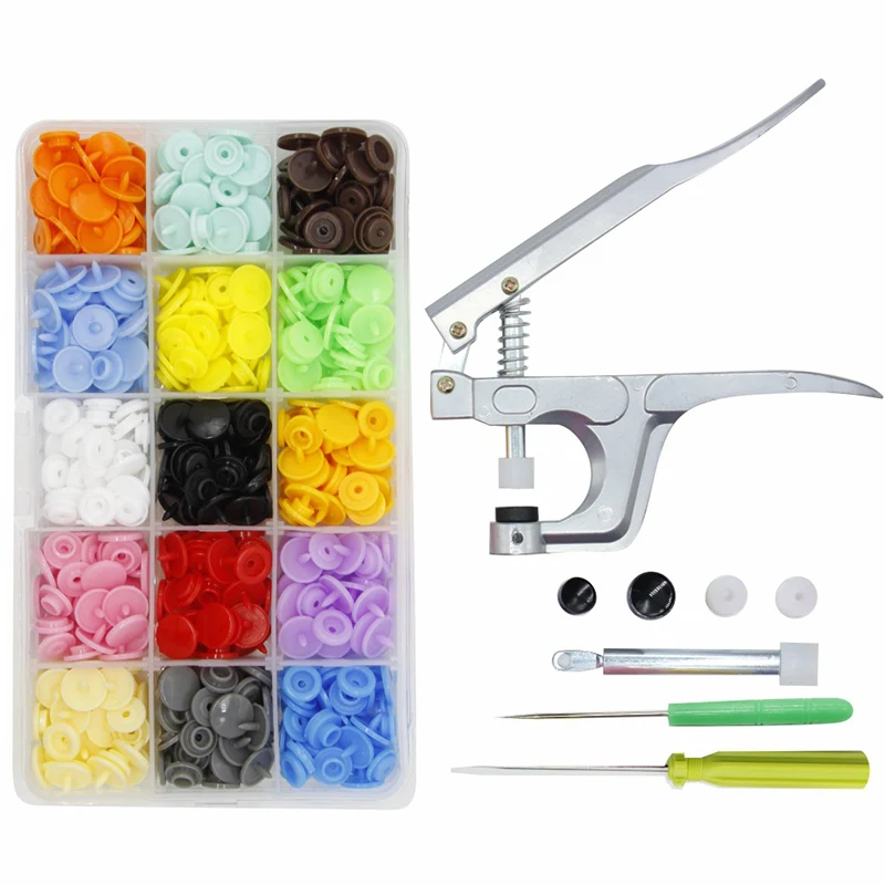 

15 Color Resin Buckles Set Practical Clothing Baby Costume Decorating Accessories Eco-friendly Snap Button Set With Tools