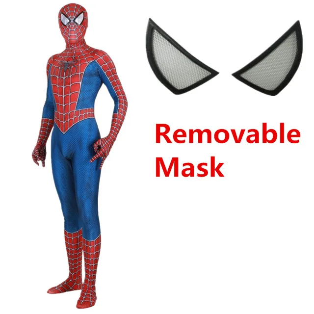 Removable Mask Человек-паук 3 Человек-паук raimi Косплей-костюм супергерой зентай боди с линзами паука/глаза - Цвет: Removable Mask