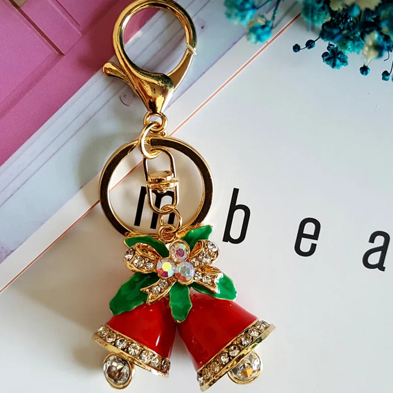 

Christmas Bells Keychain Fashion Crystal Rhinestone Jingle Bell Christmas Key Chains Rings Women Girls Car Bags Xmas Gift