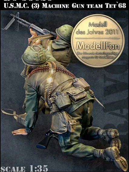 

1/35 scale Vietnamese war machine gun team 2 people miniatures Resin Model Kit figure Free Shipping