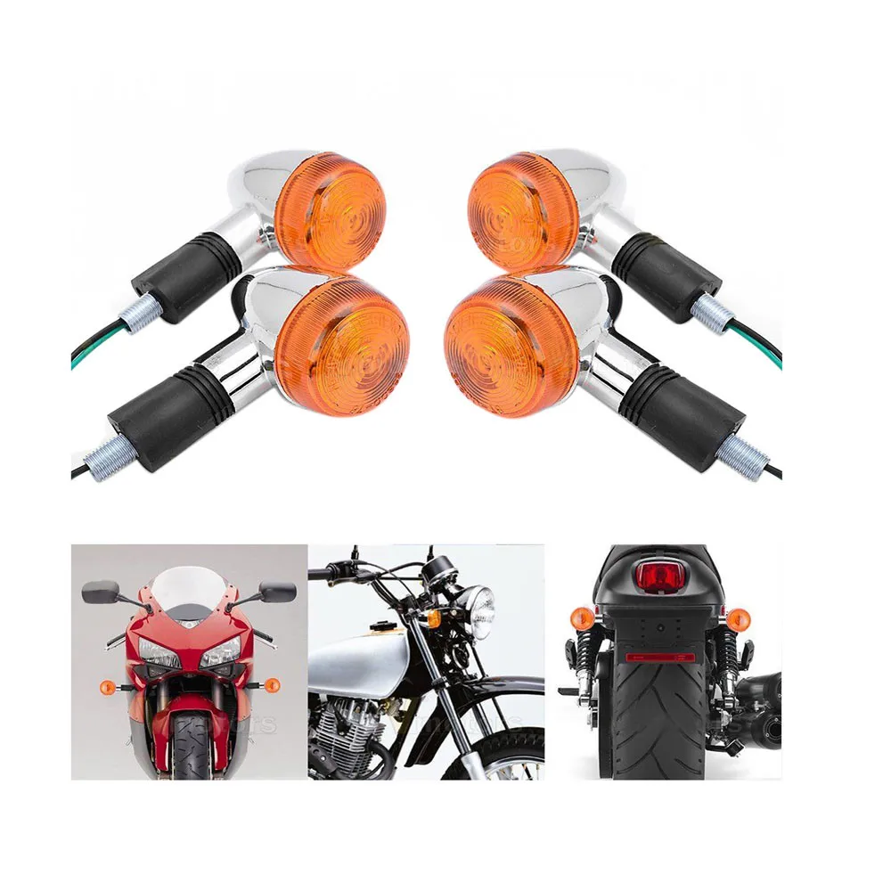 

4x Amber Chrome Bullet Front Rear Turn Signal Blinker Indicator LED Brake Turn Signal Light Indicator Lamp for Motorcycle#y4