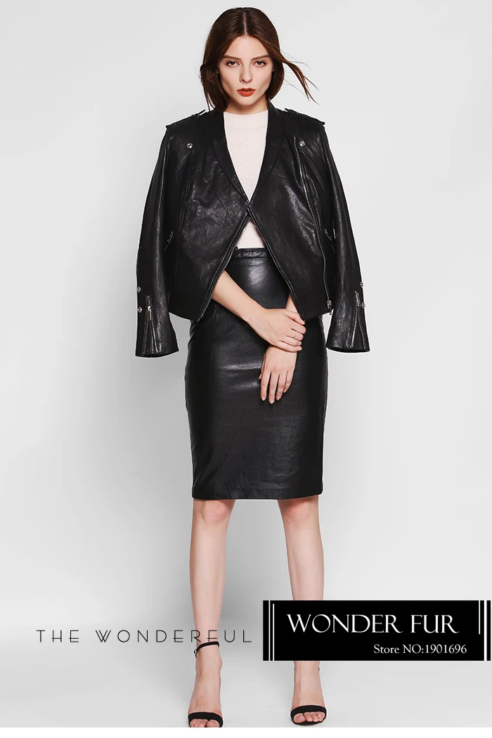 Женская Флокированная кожаная куртка в минималистическом стиле с аппликацией из кожи овчины, байкерская куртка с v-образным воротником, пальто из натуральной кожи