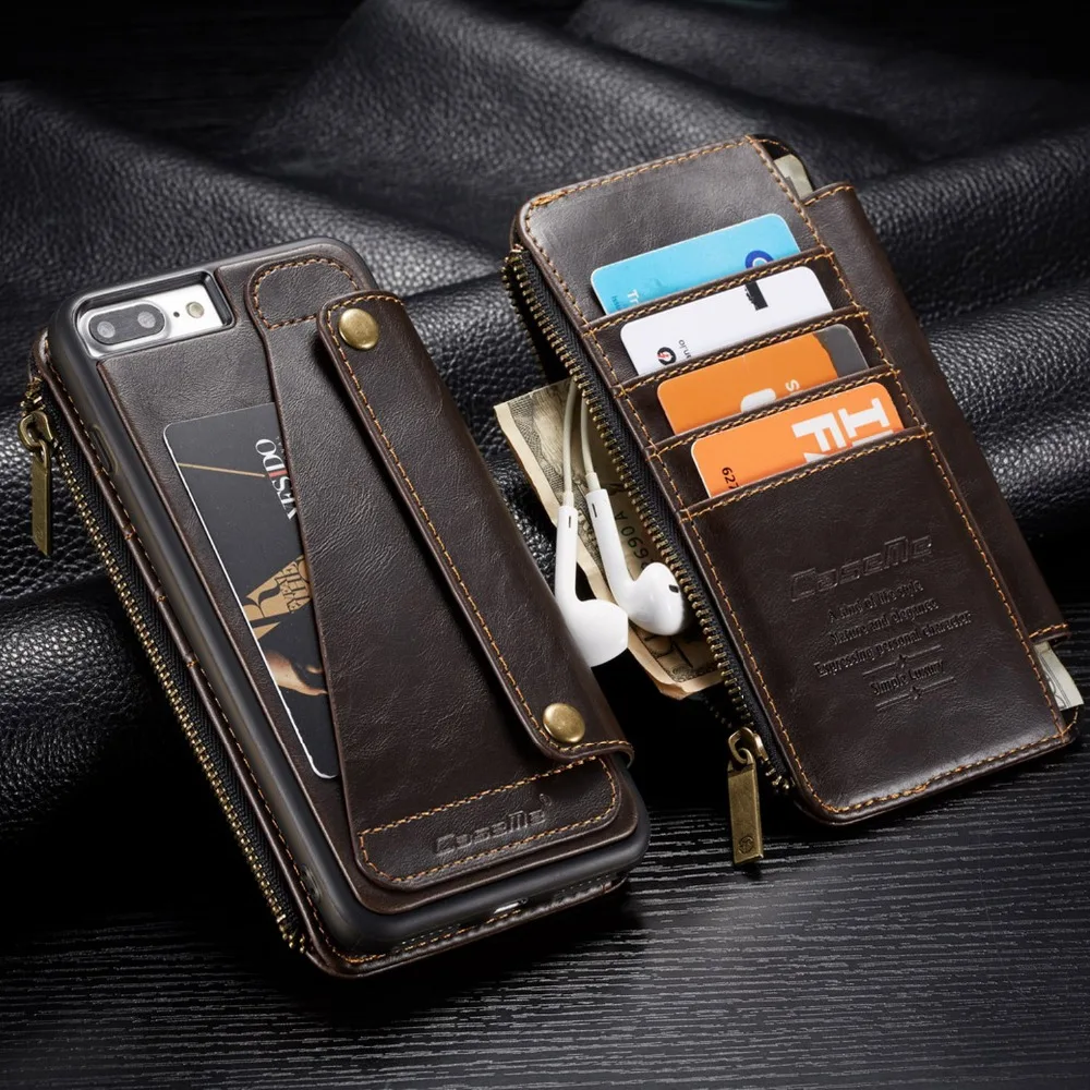 

For Funda iPhone 7 Plus Phone Case Luxury Design Zipper Leather Wallet Card Holder Case Cover for iPhone 7 8 6S XR XS Shell