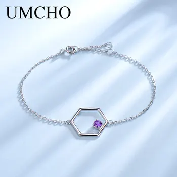

UMCHO Natural Amethyst Gemstone Bracelets For Women Solid 925 Sterling Silver Purple Gemstone Chains Bracelet Fine Jewelry Gift