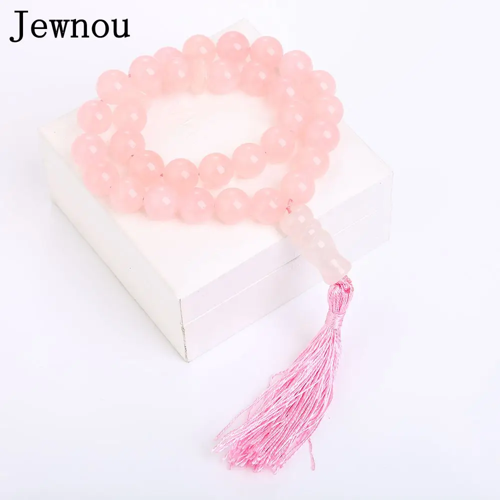 

Jewnou Rose Quartz Muslim Rosary Gemstone Jewelry Natural Stone Crystal Beads Balance Yoga Birthday Present Reiki Accessories