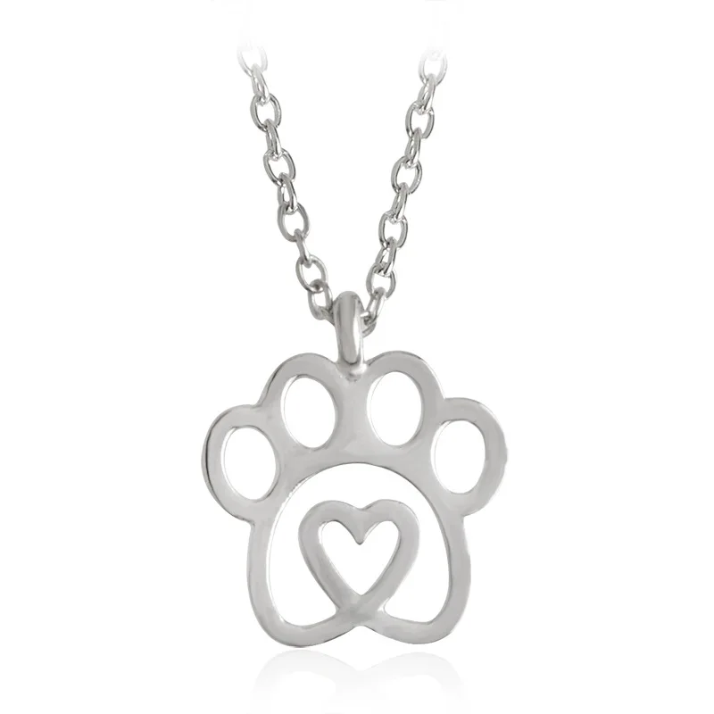 

Dreamlikelin Gold Silver Love Heart Paw Pendant Necklace Animal Pet Puppy Dog Cat Lover Christmas Gift