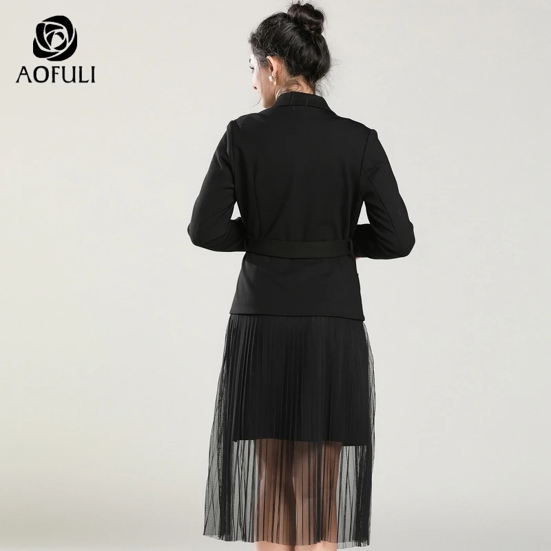 Женский блейзер AOFULI L ~ 3XL 4XL 5XL комплект из двух предметов с юбкой черный костюм