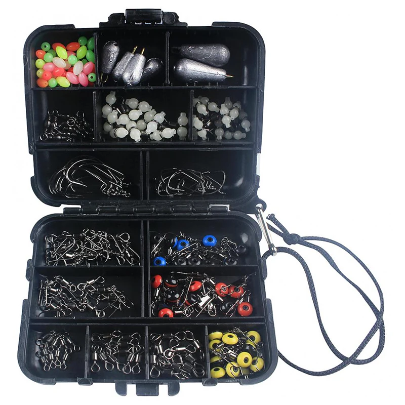Fishing Tackle Box Set Of 177Pcs Kit Hooks Beads Tackle Box Accessories Parts