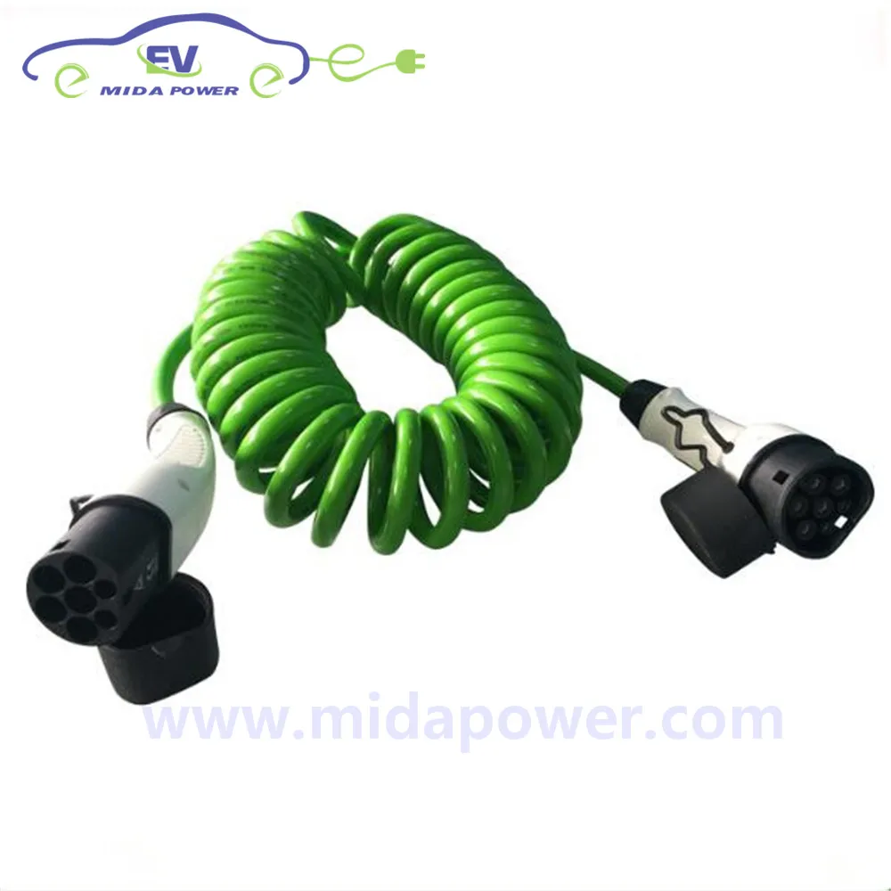 

duosida 16A 5m Type 2 to Type 2 EV Spring Cable IEC 62196-2 EV Plug Connector 16Amp EV Coiled Cable