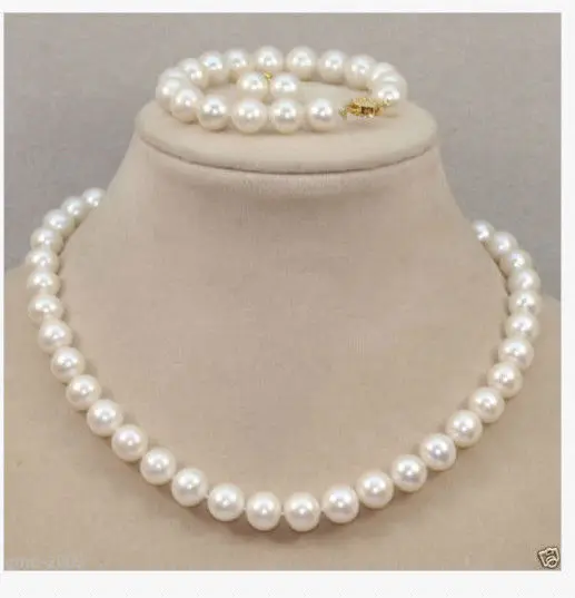 

9-10mm round south sea white pearl necklace 18" bracelet 8"&earring