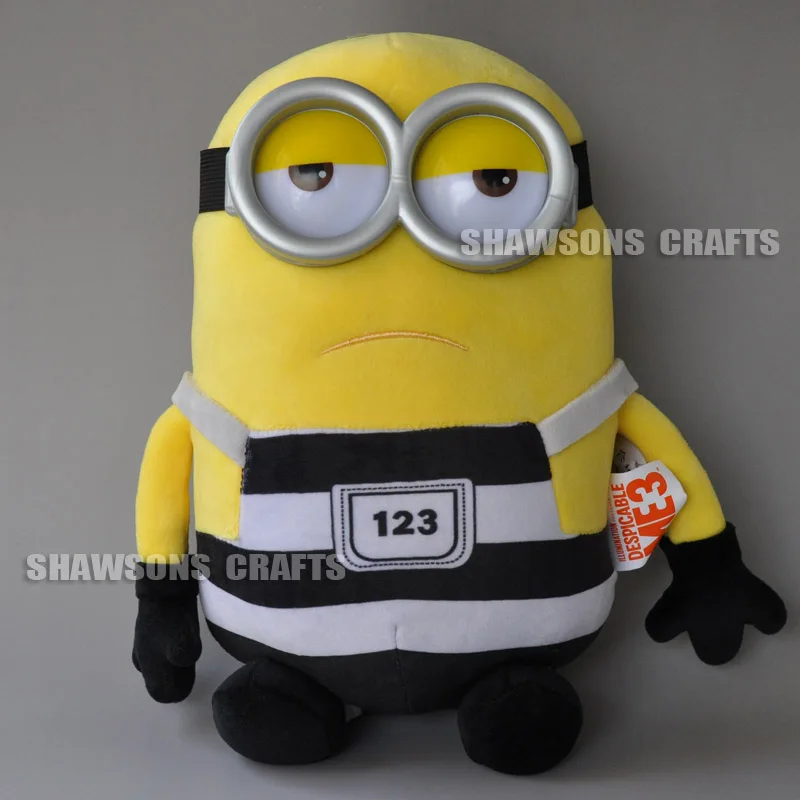 Movie Characters Plush Toys 12" Minions 3D Acrylic Eyes Bob in Prison Suit Soft Dolls