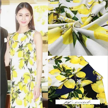 

2017 new Chiffon summer dress lemon flower printing fabric