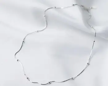 

(Thin) Women's 100% Real. 925 Sterling Silver Jewelry Snake Bone with Round Beads statement Necklace station charms GTLX1392