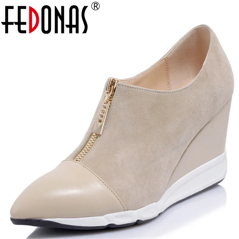 

FEDONAS 2020 Women Pumps High Heels Brand Autumn Pointed Toe Pumps Wedges Heel High Quality Comfort Shoes Woman Ankle Boots