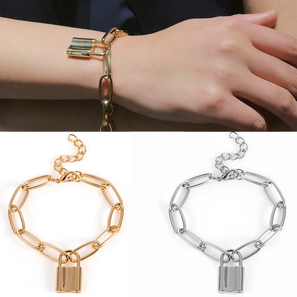 

1PC New Hip Hop Pendants Alloy Bracelet Necklace Men Women Wild Temperament Lock Simple Chain Necklace Bracelet Couple Jewelry
