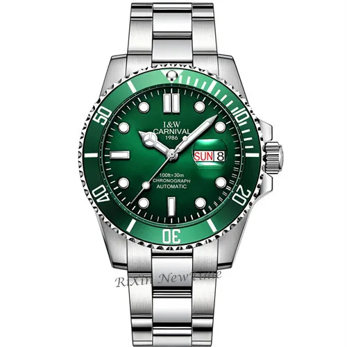 Лидирующий бренд Роскошные мужские часы полностью стальные военные спортивные автоматические механические часы для дайвинга мужские светящиеся часы relogio montre homme - Цвет: Green C8756 steel