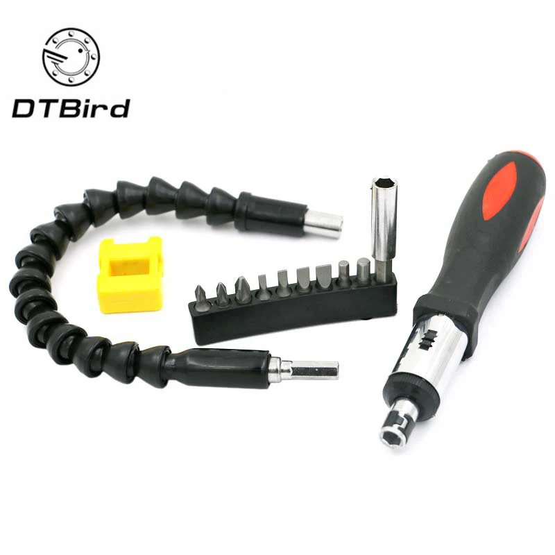 

12Pcs Ratchet Screwdriver Combination Set Multi-Functional Flexible Soft Shaft Magnetizer Hardware Tools Home Slotted Phillips