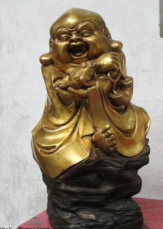 

003800 13"China folk Bronze gild Bang drama Jin Chan & Liu Hai of Money steward Statue