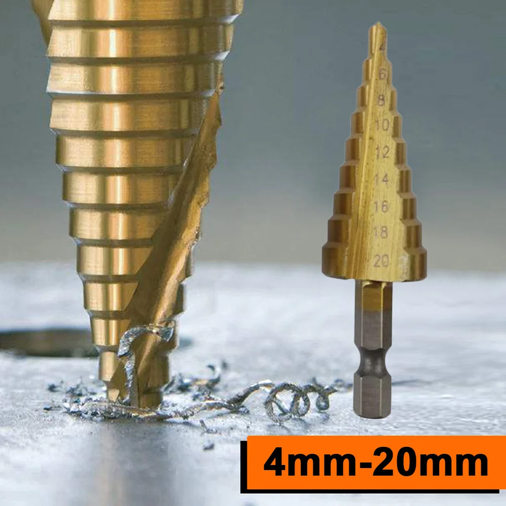 High Speed Step Dril Bit 4-20MM HSS 4241 Durable Hex Titanium High Speed Step Dril Bit 4-20MM HSS 4241 Durable Hex Titanium