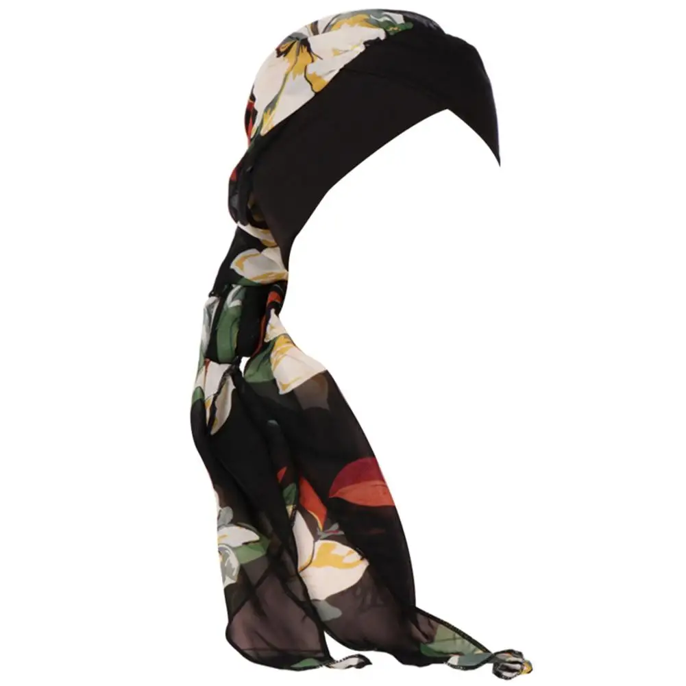 

Muslim Women Printed Hijabs Hats Turban Head Head Scarf Chemo Cancer Cap Hair Loss Hat Long Tail Bow Bonnet Wide Band Wrap Cap