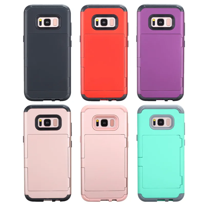 For Samsung S8 S8 Plus Armor Case Card Slot Phone Cases Silicon PC Hybrid Cover with tempered glass film