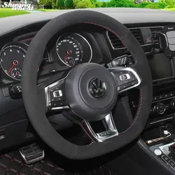 Блестящие пшеницы черная замша руль Обложка для Volkswagen Гольф 7 GTI Гольф R MK7 VW Мужские поло GTI Scirocco 2015 2016