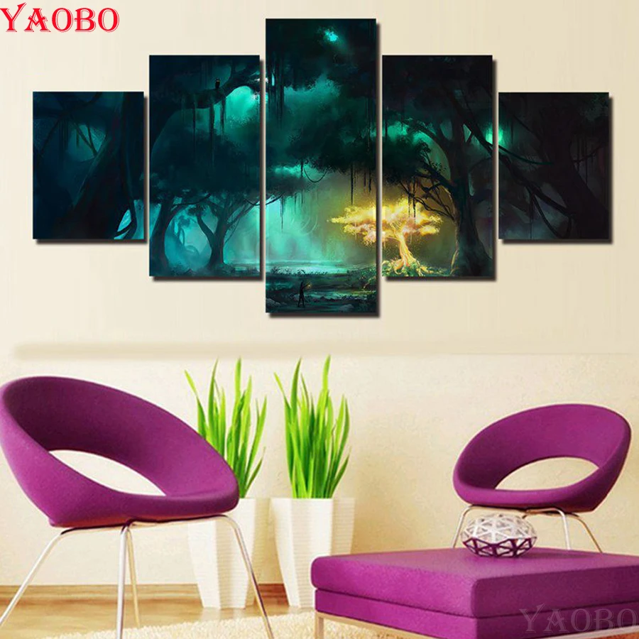 Полностью квадратная круглая 5d Diy Алмазная картина крестиком лес фантазия