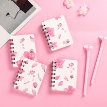 1 sztuk śliczne A7 proste Mini wiśniowe kwiaty Sakura kieszonkowy codzienny tydzień Planner notebooki spiralne słowo harmonogram notebooki biurowe