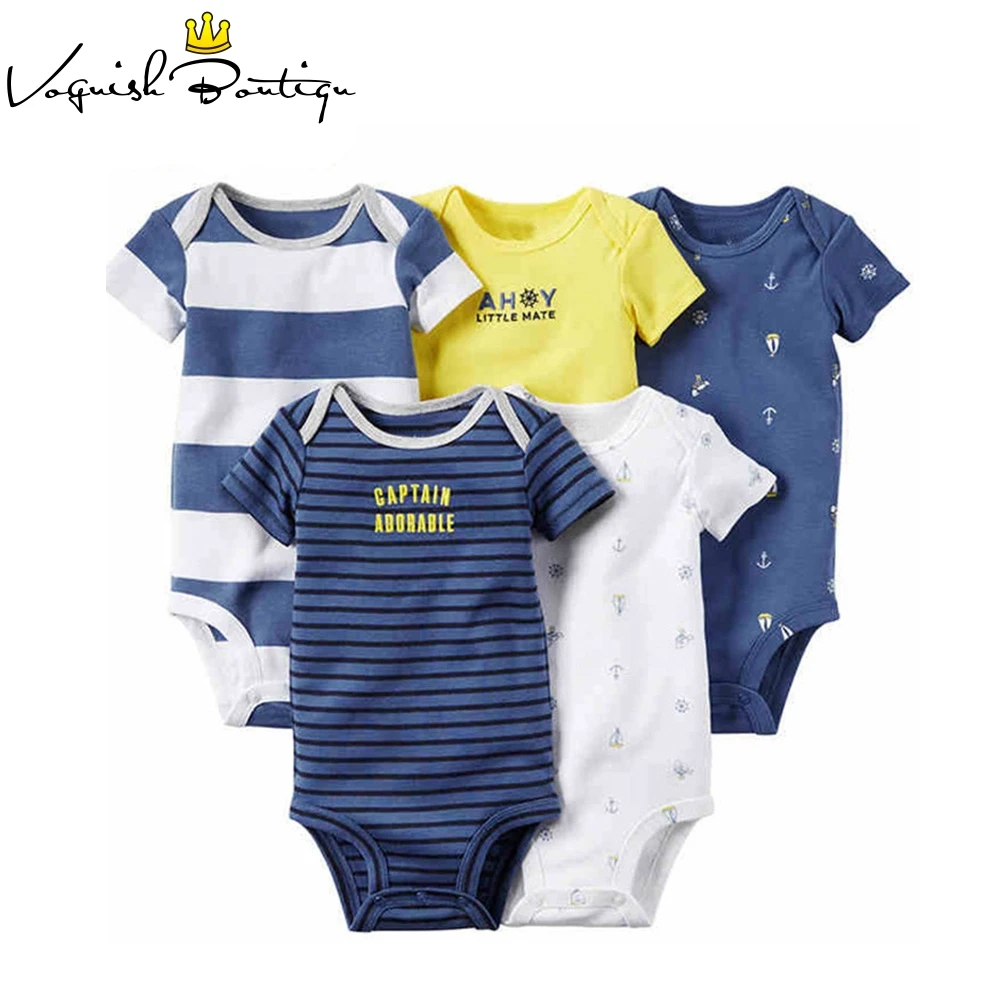 5PCS/LOT Newborn Baby Clothes Unisex Short Sleeve Cotton O Neck 0 12M
