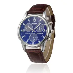 Ретро-дизайн кожа Группа Аналоговые сплава кварцевые наручные контракт мужчин классические часы подарки Бизнес Для мужчин часы 20
