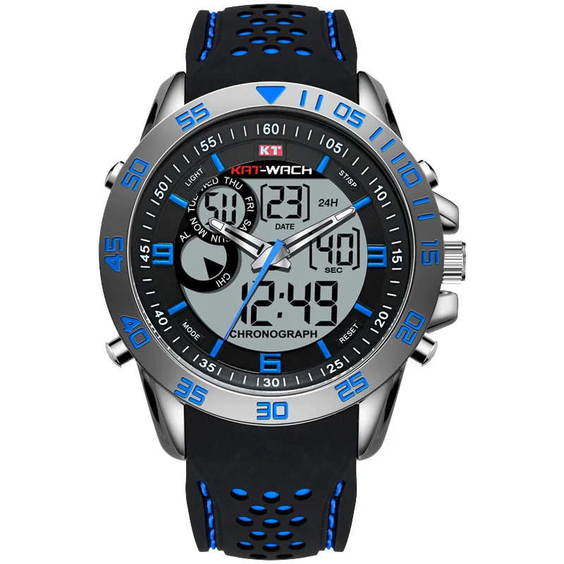 

KAT-WACH Sport Watch Men Top Brand Luxury Waterproof Dual Display Silicone Led Digital Watch Male Clock reloj hombre saat