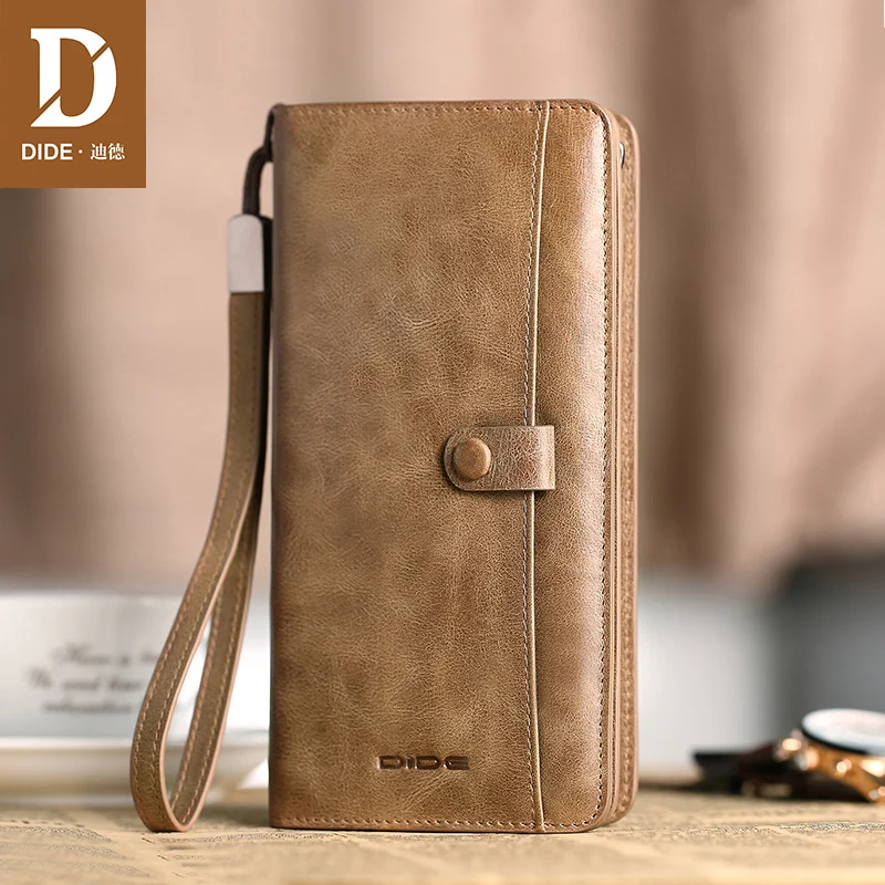 

DIDE Genuine Leather Long wallet male Cowhide leather wallet Men's wallet zipper vintage style Large capacity clutch bag DQ713