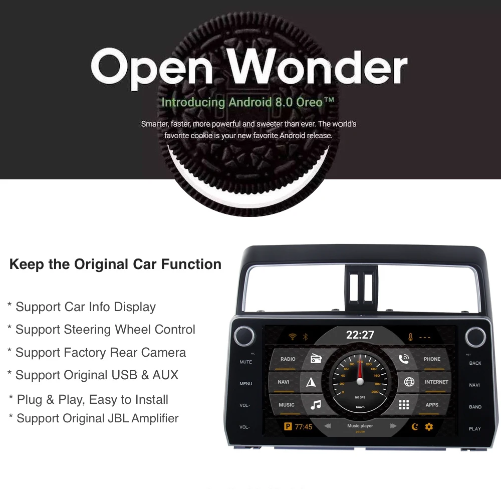 Top Android 8.0/7.1 2 din Car radio GPS  for Toyota Prado headunit 2018 with 10.2" Touch Screen support 360 Factory camera 0