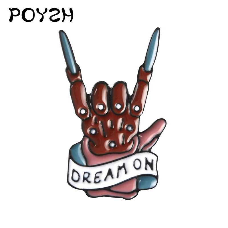 

Freddy Krueger Dello Smalto Spille Glove Fan Brooches “DREAM ON” Enamel shirt Lapel Pins Punk Gothic Movie Jewelry badge Gifts