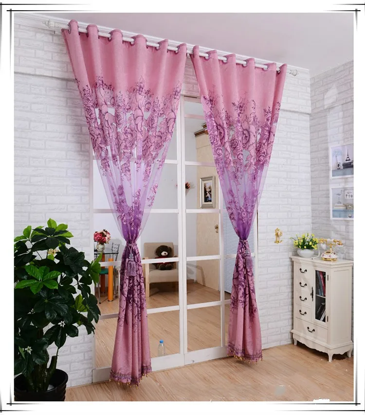 Современные плотные тюлевые Оконные Занавески для гостиной фиолетового цвета шампанского, верхние занавески