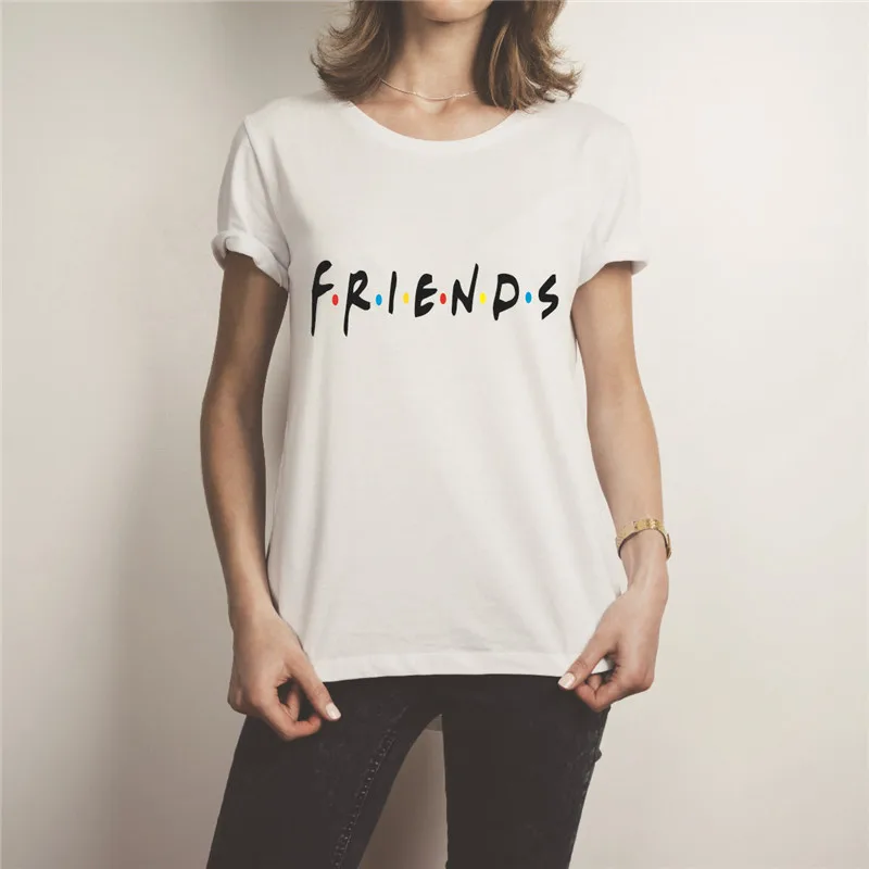 

Showtly Friends Letter Print Women's T-shirt White Cotton Summer Casual Harajuku Girl's Tee Tops Casual Super Soft Short Slee