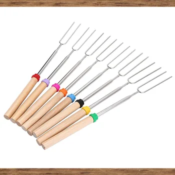 

Telescopic Barbecue Set Barbecue tool accessories 5 wooden handle stainless steel telescopic barbecue fork